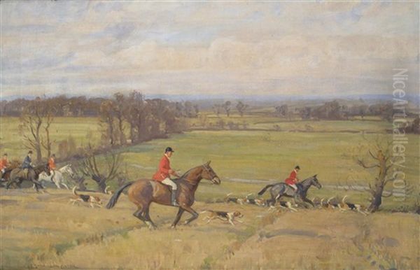 Hunting In Open Country Oil Painting by John Sanderson-Wells
