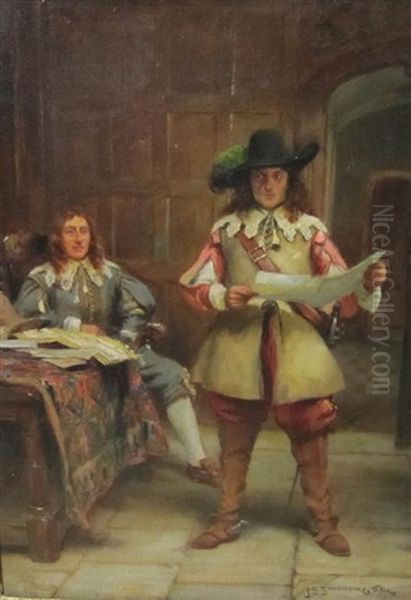 Reading The News Oil Painting by John Sanderson-Wells