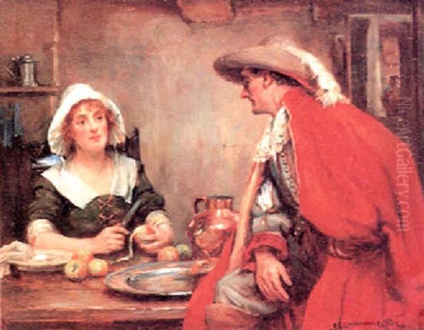 Peeling Apples Oil Painting by John Sanderson-Wells