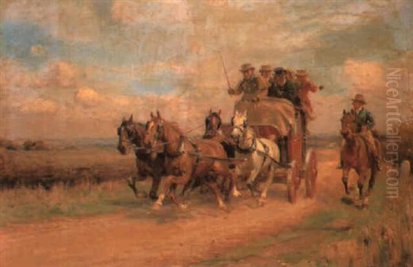 A Coaching Scene Oil Painting by John Sanderson-Wells
