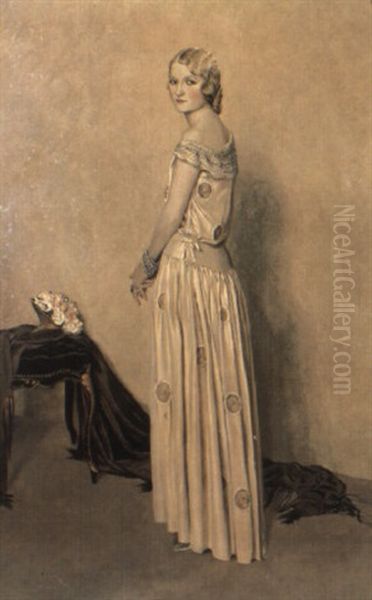 Portrait Of Mrs. Claude Leigh Oil Painting by John Sanderson-Wells