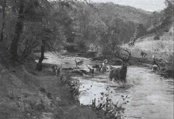 With The Devon And Somerset Staghounds - Down The Barle, Exmoor Oil Painting by John Sanderson-Wells