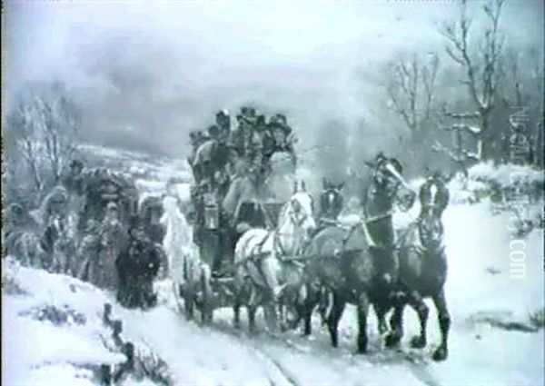 A Winter Road Oil Painting by John Sanderson-Wells