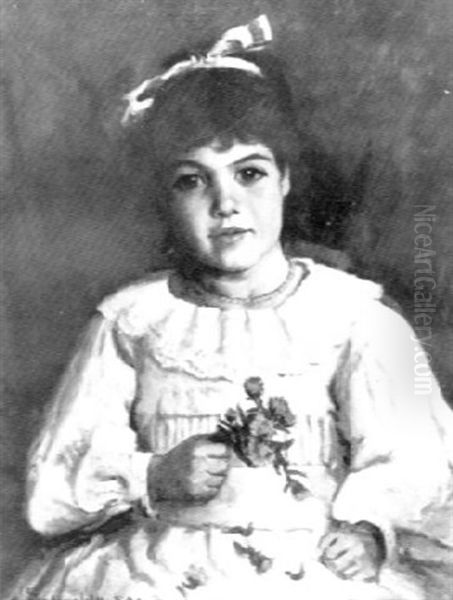 Portrait Of Young Girl With Flowers Oil Painting by John Sanderson-Wells
