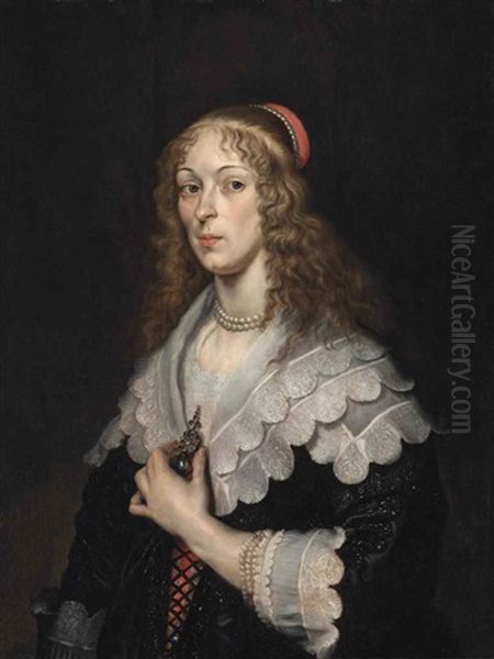 Portrait Of A Lady, Bust-length, In An Embroidered Black Dress Oil Painting by Joachim von, I Sandrart