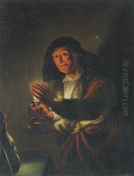 Alte Frau Mit Kerze - Allegorie Des Dezembers Oil Painting by Joachim von, I Sandrart