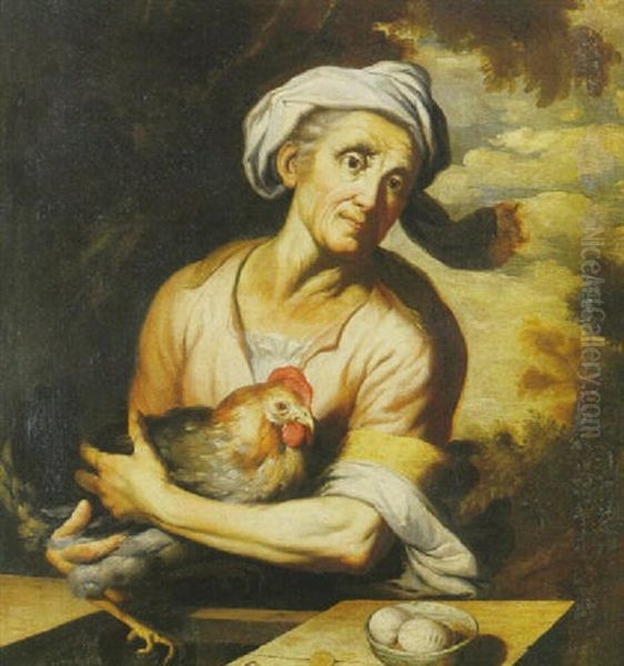Alte Bauerin Mit Huhn Oil Painting by Joachim von Sandrart the Elder