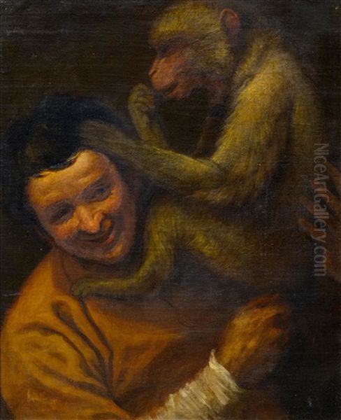 Boy With A Monkey Oil Painting by Hans Sandreuter
