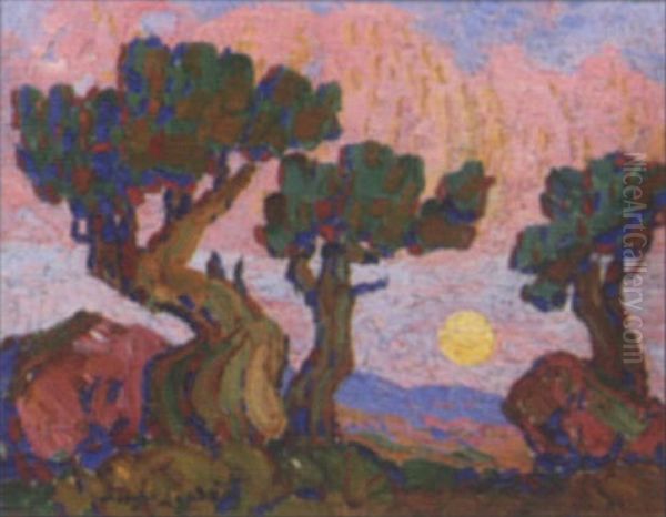 Moonrise In The Mountains, Manitou, Colorado Oil Painting by Birger Sandzen