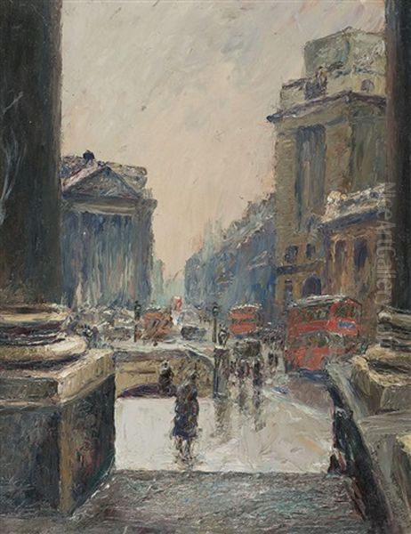 London: The Bank From The Royal Exchange Oil Painting by Piero Sansalvadore