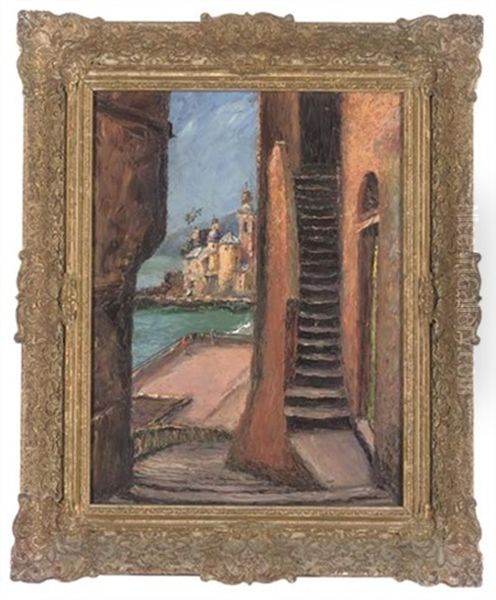 View Towards Santa Maria Assunta, Camogli (+ 7 Others, Smllr; 8 Works) Oil Painting by Piero Sansalvadore
