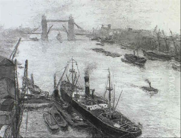 The Pool Of London, From The Roof Of Adelaide House Oil Painting by Piero Sansalvadore