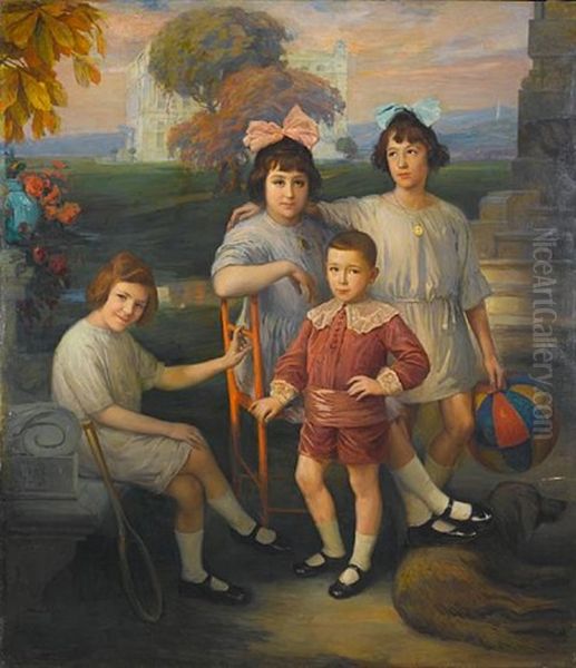 A Family Portrait Oil Painting by Marceliano Santamaria y Sedano