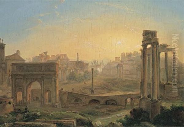 Vue Du Forum Romain, Avec L'arc De Septime Severe Oil Painting by Josephine Sarazin de Belmont
