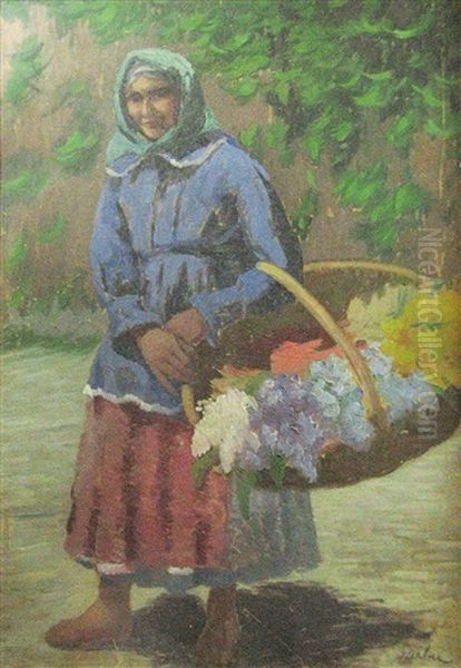 Flower Girl Oil Painting by Gheorghe Sarbu