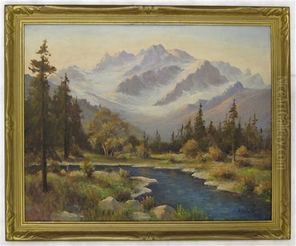 Mountain Landscape With River Oil Painting by Herbert Sartelle