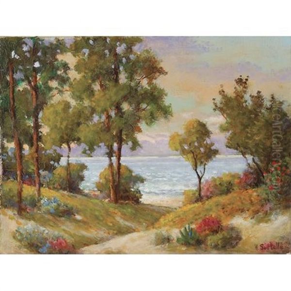 Flowers In Bloom Along The Ocean (+ 3 Others; 4 Works) Oil Painting by Herbert Sartelle