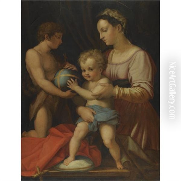 Madonna And Child With The Young St. John The Baptist, The Borgherini Holy Family Oil Painting by Andrea Del Sarto