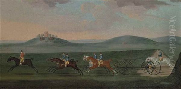 The Chaise Match Run On Newmarket Heath On Wednesday 29 August 1750 Oil Painting by Francis Sartorius the Elder