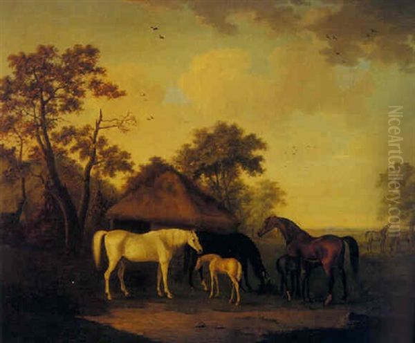 Mares And Foals In A Landscape Oil Painting by Francis Sartorius the Elder