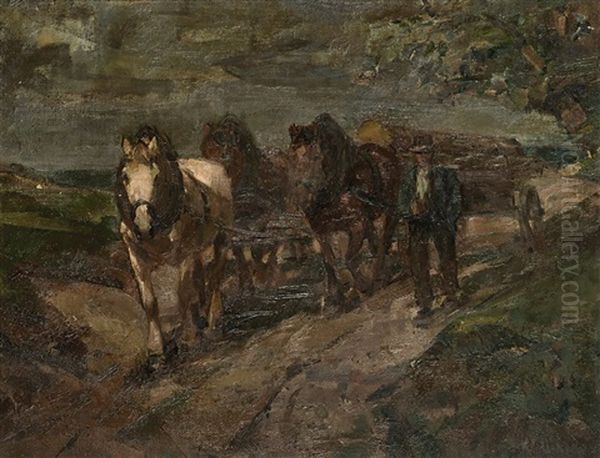 Bauer Mit Pferdefuhrwerk Oil Painting by Hermann Sattler