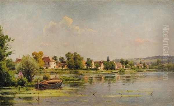 Bord De Riviere A Port-joie Oil Painting by Adrien Jacques Sauzay