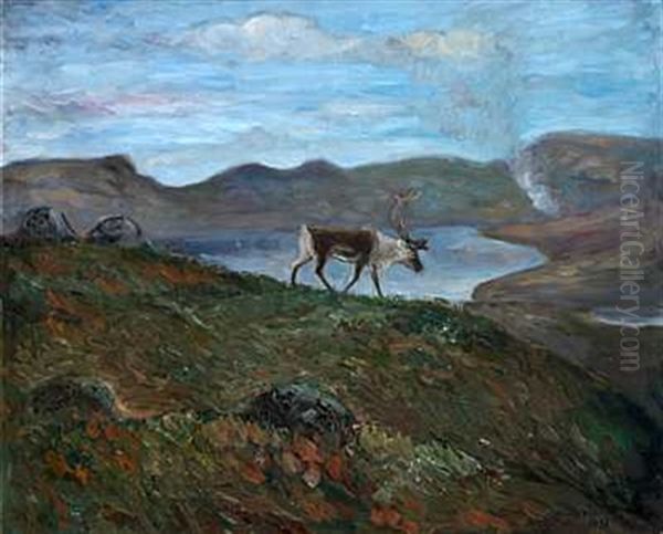 Rein I Hoyfjellet Oil Painting by John Andreas Savio