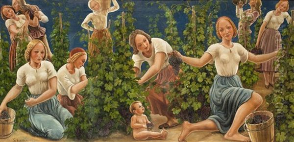 Weinlese Oil Painting by Franz Schaden