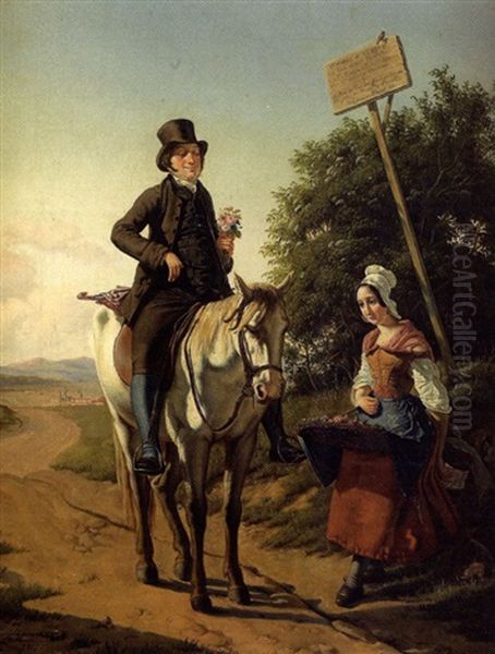 Amicale Rencontre Sur Un Chemin Oil Painting by Albinia Schaffalitzky de Muckadell