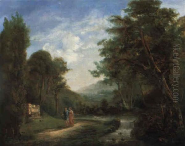 Liebespaar In Einer Arkadischen Landschaft Oil Painting by Carl Philipp Schallhas