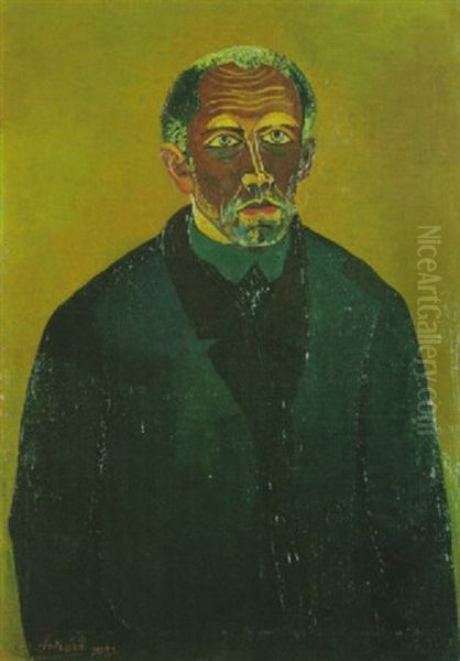 Arbeitsloser Mit Blauer Jacke Oil Painting by Josef Scharl