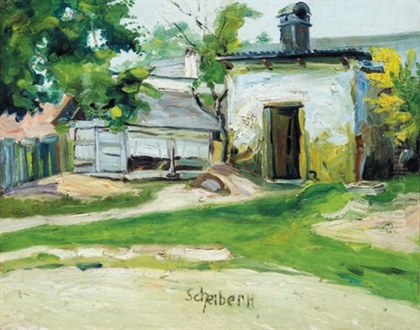 Courtyard Oil Painting by Hugo Scheiber