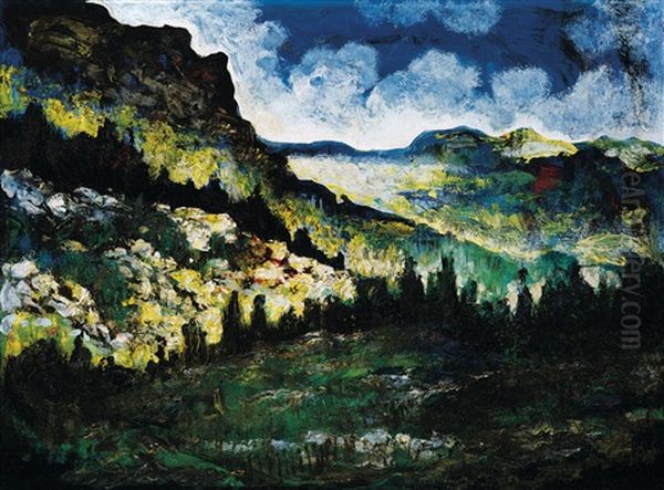 Landscape Withmountains Oil Painting by Hugo Scheiber
