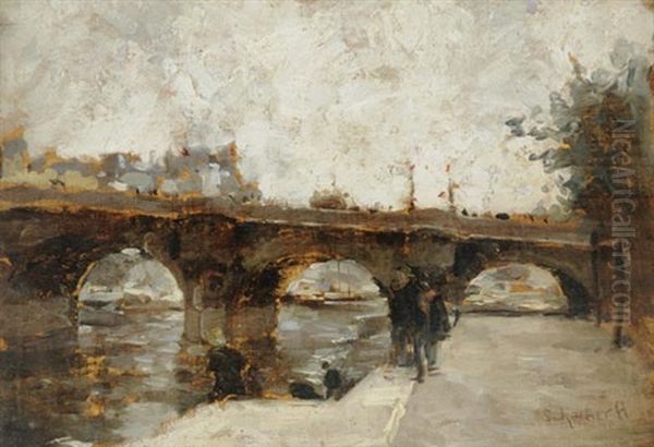 Seine Bank Oil Painting by Hugo Scheiber
