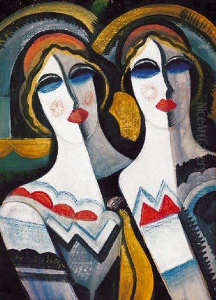Lanyok (girls) Oil Painting by Hugo Scheiber