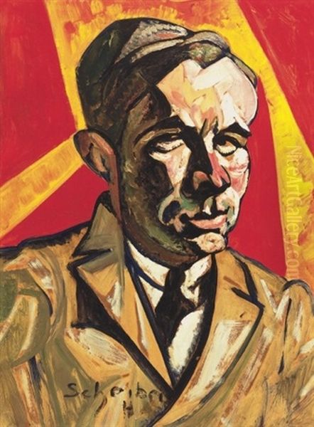 Voros-sarga Portre, Barabas Bela Portreja - Red-yellow Portrait, Portrait Of Bela Barabas Oil Painting by Hugo Scheiber