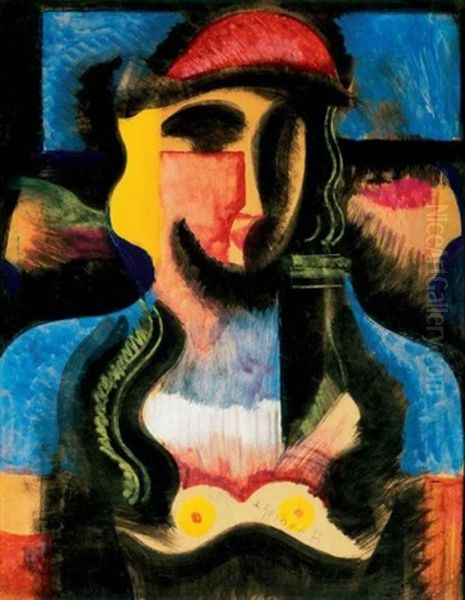 No Piros Sapkaban (woman In A Red Cap) Oil Painting by Hugo Scheiber