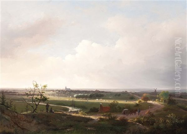 A Painter Looking Out Over The Zilkweg Road Toward Noordwijkerhout Oil Painting by Andreas Schelfhout
