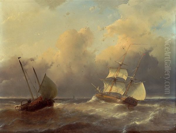Schiffe Auf Sturmischer See Oil Painting by Andreas Schelfhout