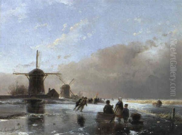 Eisvergn_gen Oil Painting by Andreas Schelfhout
