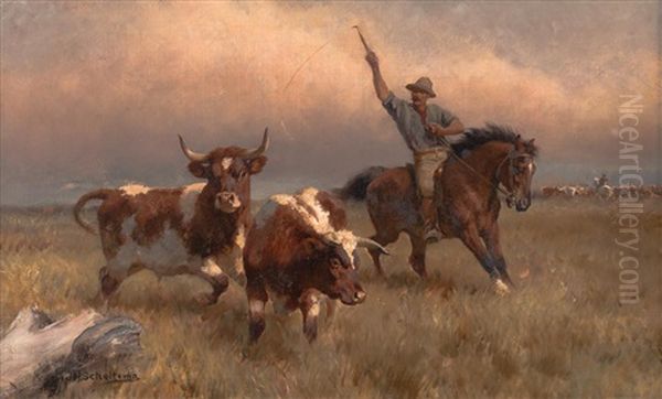 The Round Up Oil Painting by Jan Hendrik Scheltema