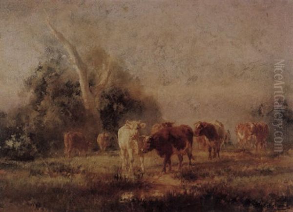 Cattle In Landscape Oil Painting by Jan Hendrik Scheltema