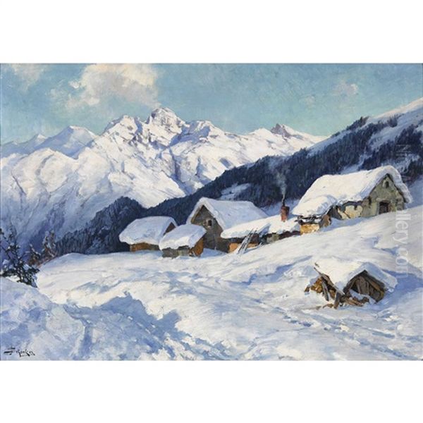 Bei Ober-alpina. St. Moritz Oil Painting by Jacques Matthias Schenker