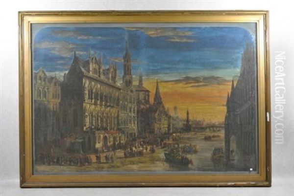 Vue Animee D'une Ville Flandre Oil Painting by Louis Schepens