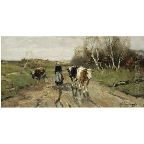 Changing Pastures Oil Painting by Johan Frederik Cornelis Scherrewitz