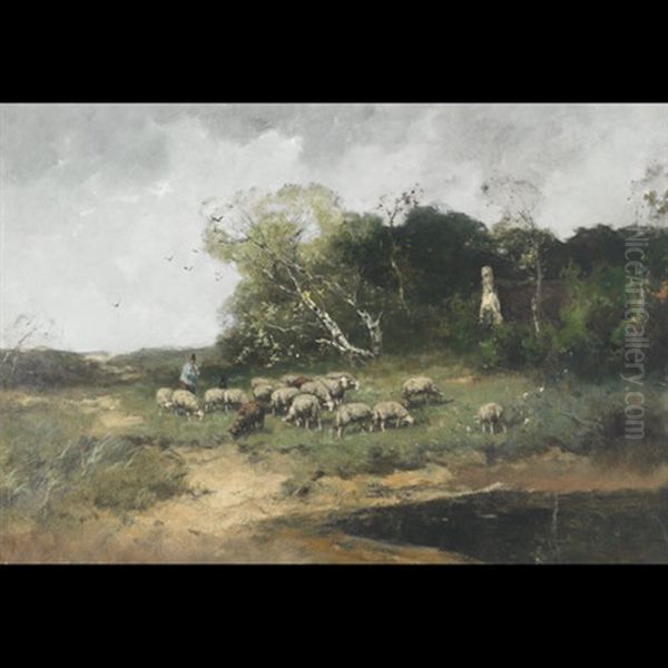 Leading The Herd To The Pond Oil Painting by Johan Frederik Cornelis Scherrewitz