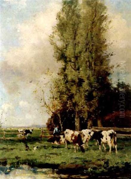 Milking Time Oil Painting by Johan Frederik Cornelis Scherrewitz