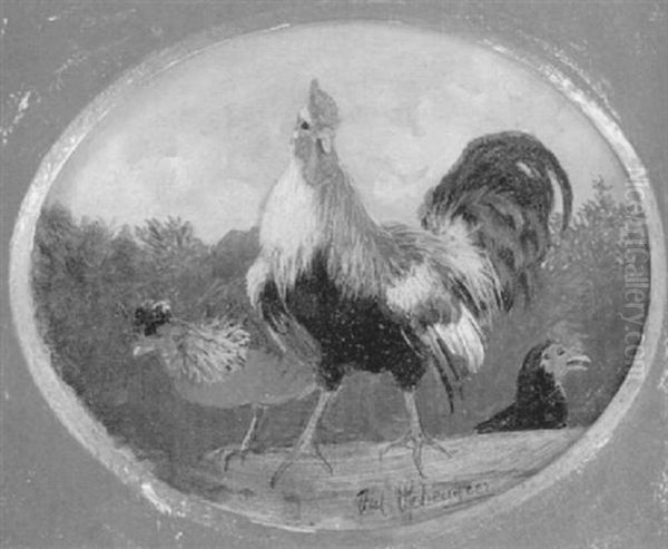 Hahn Mit Hennen Oil Painting by Julius Scheuerer