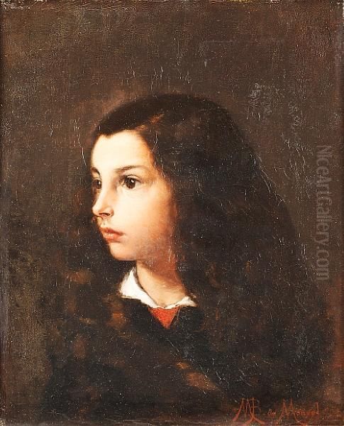 Portrait Of A Young Girl With Long Darkhair Oil Painting by Louis-Maurice Boutet de Monvel