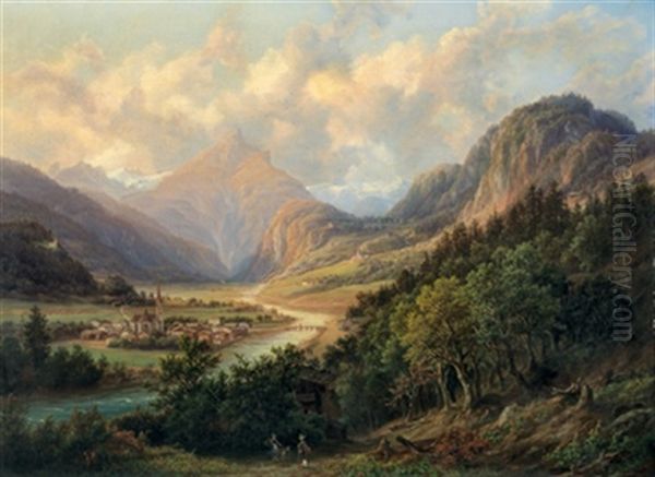 Markt Zell Im Zillerthale Gegen Den Turnauberge Bey Mayerhofen Im Hinteren Zillerthal In Tyrol Oil Painting by Anton Schiffer